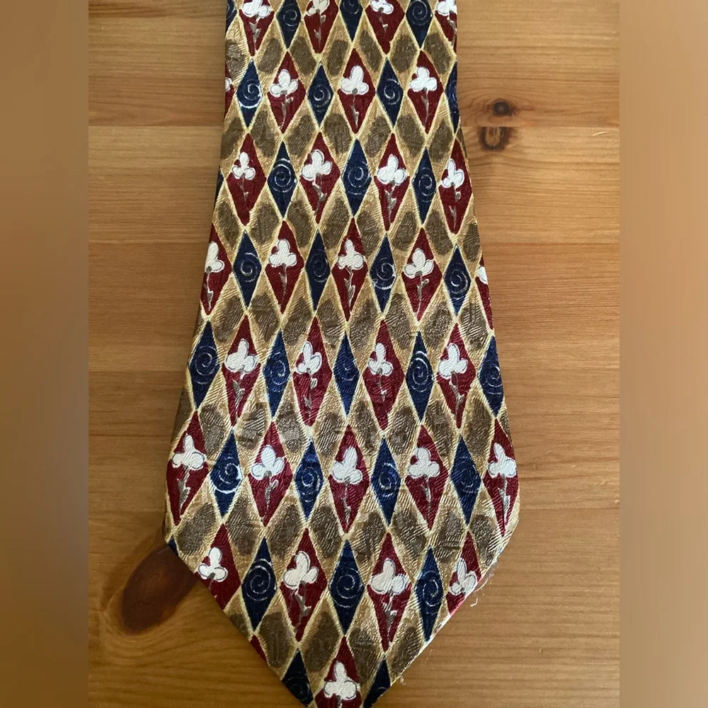 Ermenegildo Zegna Red Blue Gold Diamond Floral Italian Silk Tie